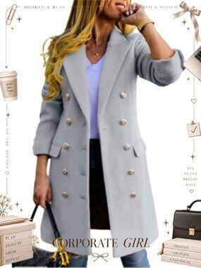 Womens Wool Blend Double Breasted Midi Peacoat Trench Coat Notch Lapel